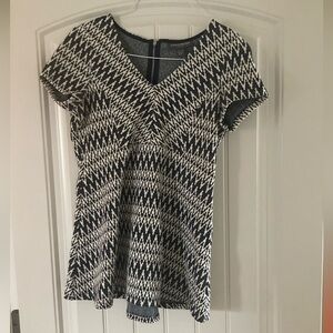 Blue and White Geometric Patterned Peplum Maternity Top